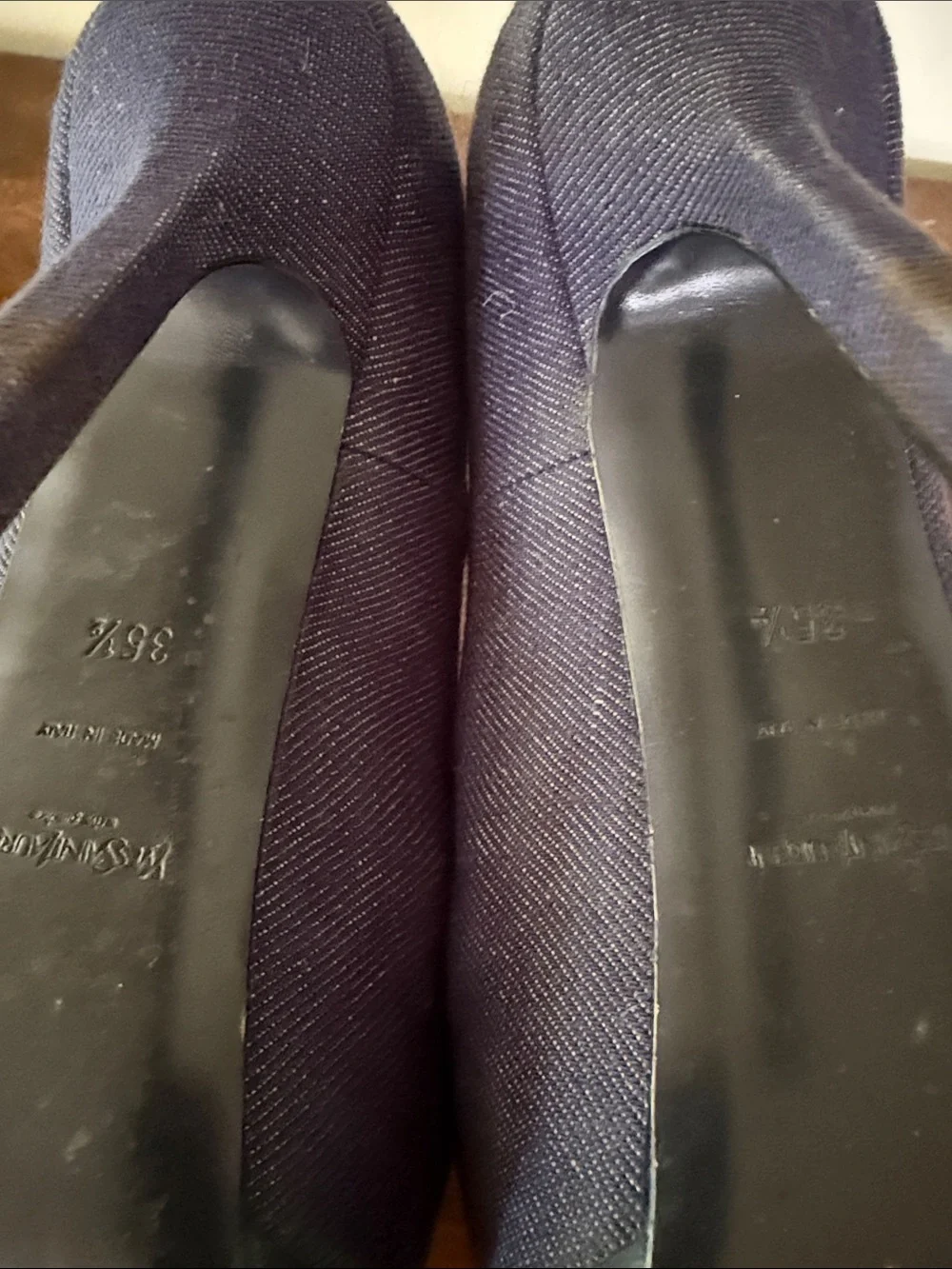 Saint Laurent Navy Canvas Platform Pumps - Dark Blue - Picture 4 of 5